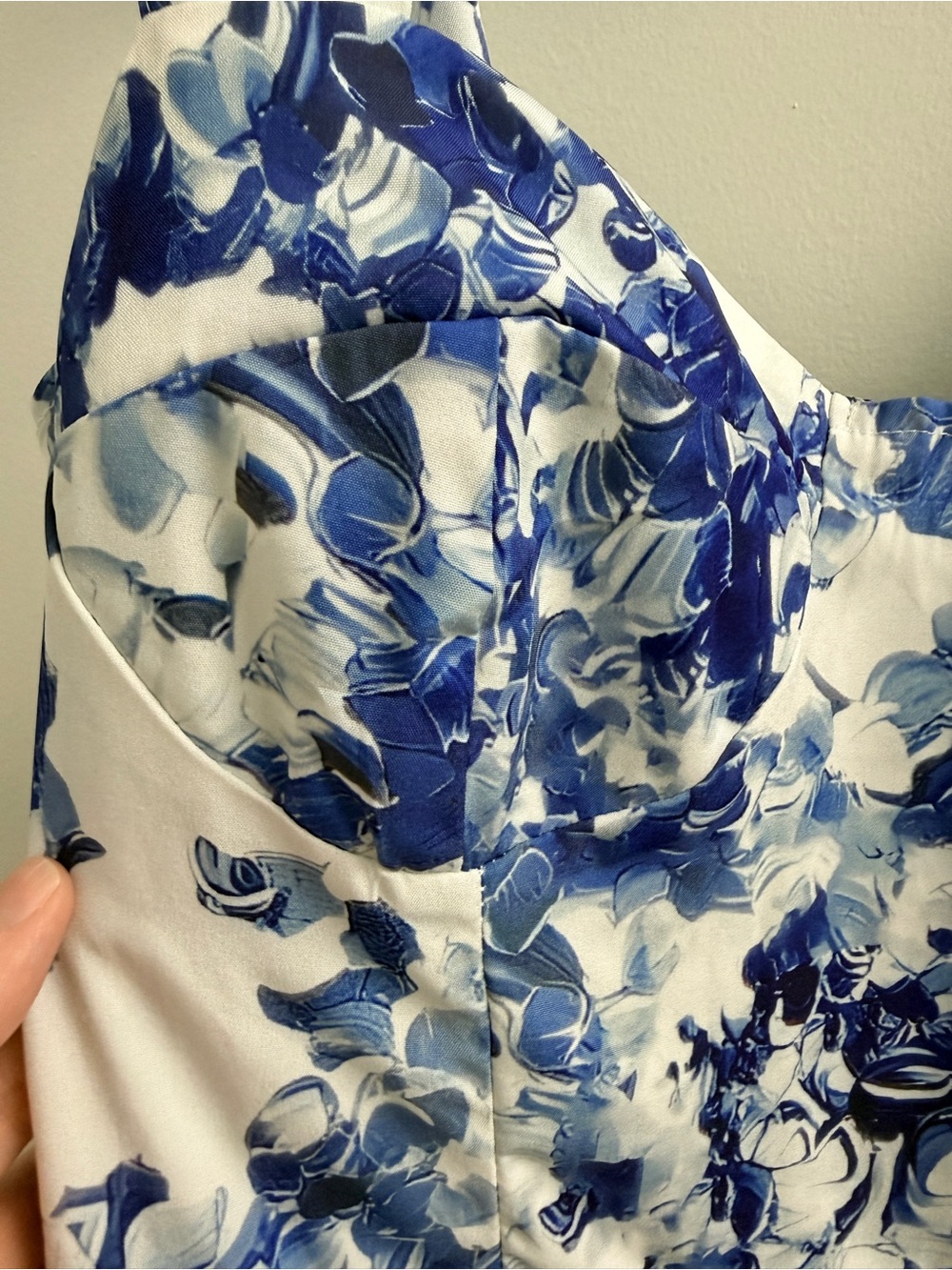 Blue & White Floral Chinoiserie Tie-Shoulder Bustier Dress (Size S) - Picture 5 of 6